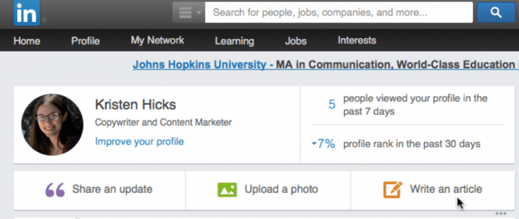 LinkedIn Write an article
