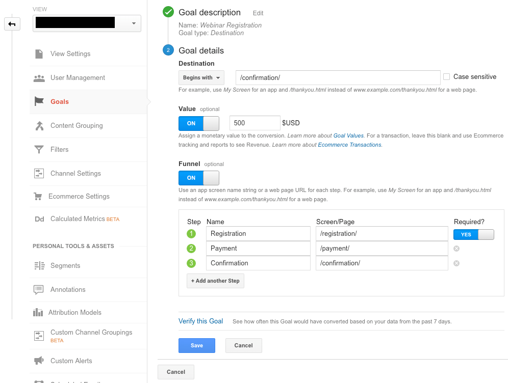 Google Analytics Goal Setup