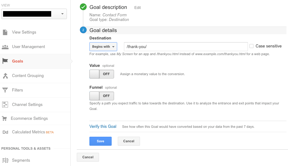 Google Analytics Goals