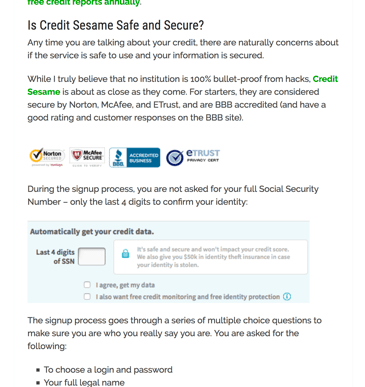 Credit Sesame Safe