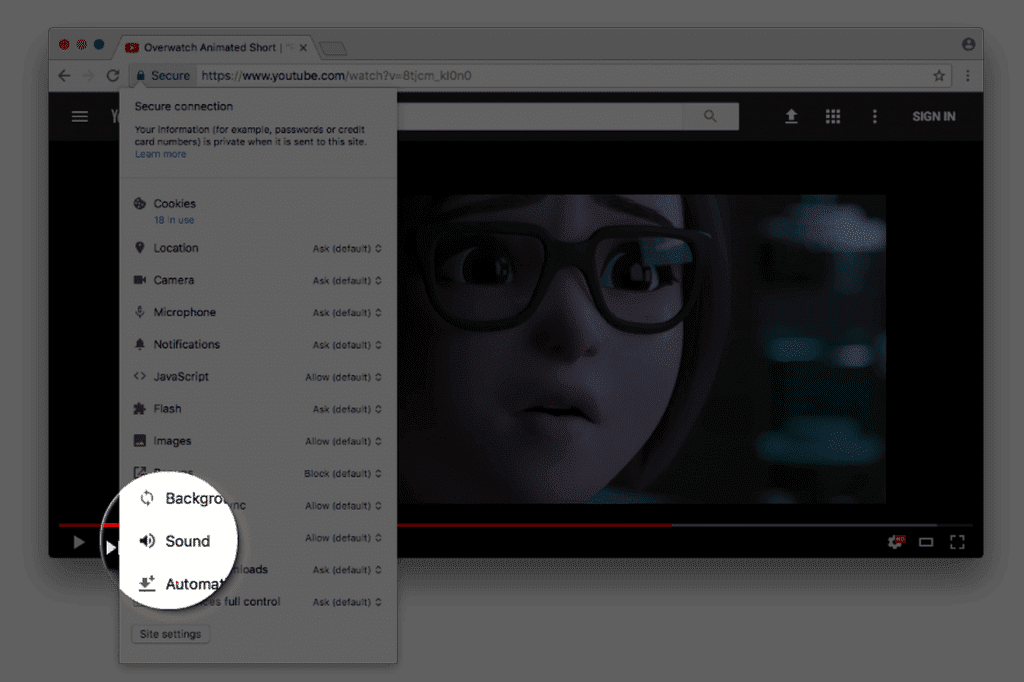 Google chrome mute setting