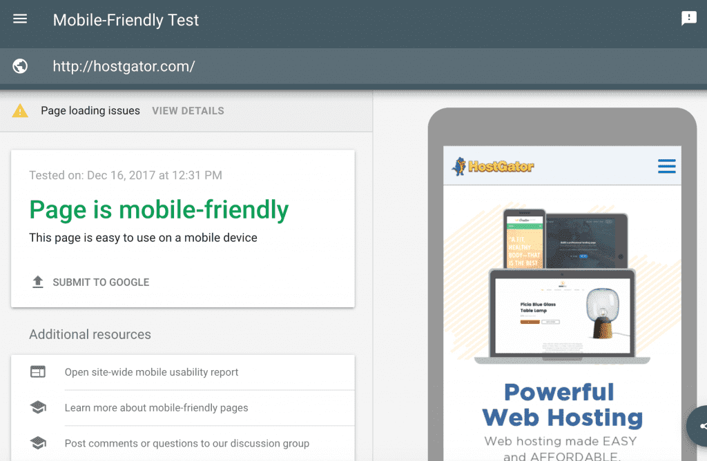 Google mobile-friendly test for responsive design