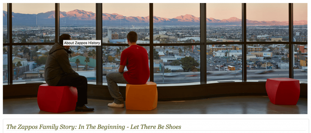 tell business story with founder history about us page from zappos