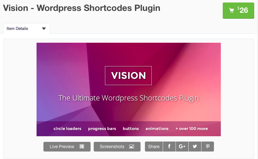 vision shortcodes