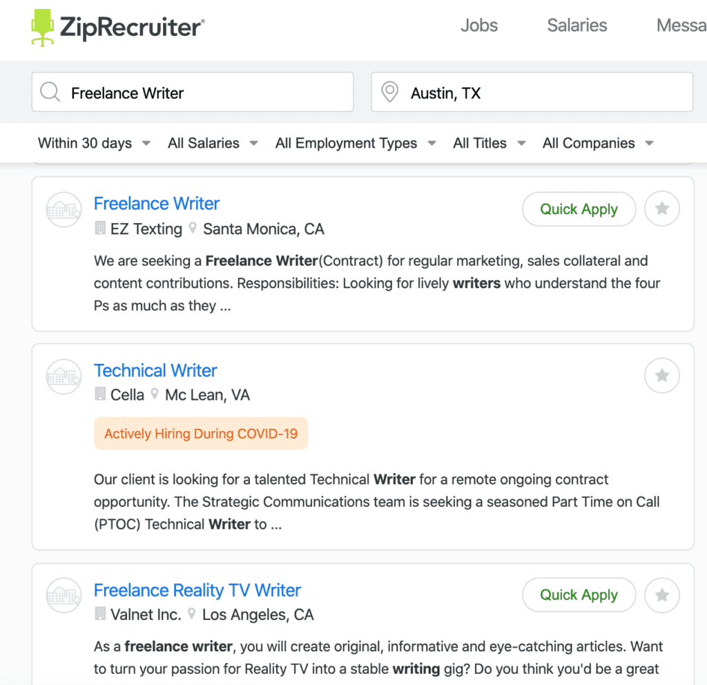 freelance writing jobs on ziprecruiter